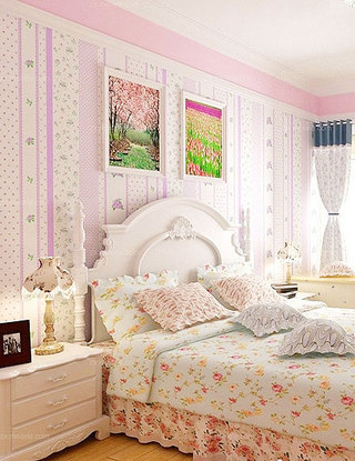 紫色田园壁纸卧室效果图