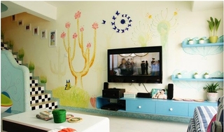 地中海手绘墙电视背景墙效果图
