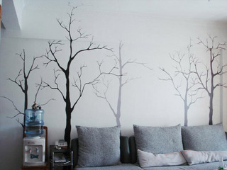 黑树枝发背景墙手绘墙效果图