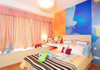 多彩温馨卧室手绘墙效果图