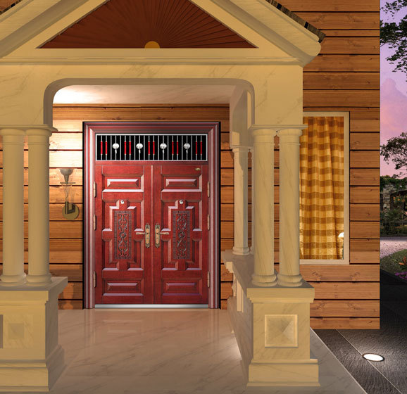 欧式实木双开木门效果图