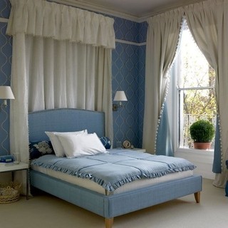 蓝色白色浪漫卧室效果图