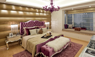 欧式卡其色紫色卧室效果图