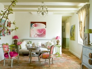 清新粉色绿色小客厅效果图