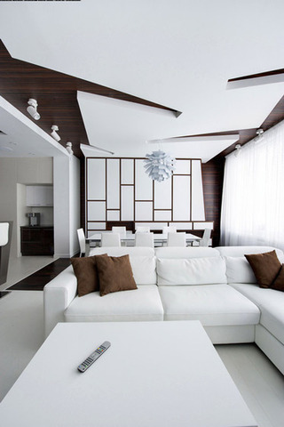 白色棕色客厅吊顶效果图