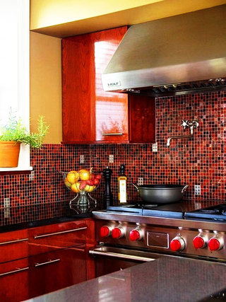 红色厨房瓷砖效果图