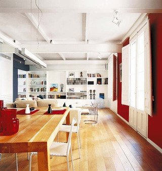 红色现代开放式客厅设计效果图