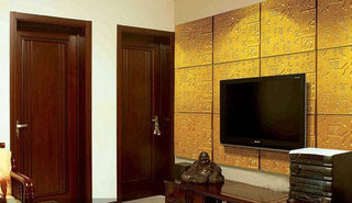 中式金色魔块电视背景墙效果图