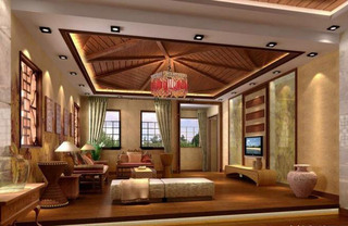 中式古典生态木客厅吊顶效果图
