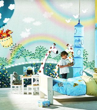 蓝色儿童房背景墙图片
