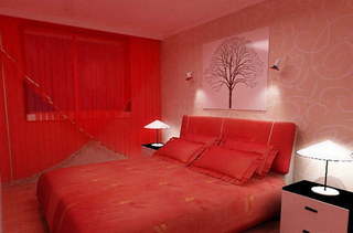 红色卧室婚房效果图