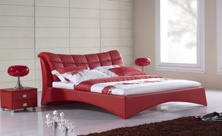 简约皮质红色卧室床图片