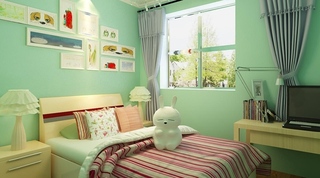绿色照片墙卧室背景墙设计