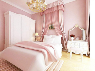 粉色布艺卧室床头背景墙效果图