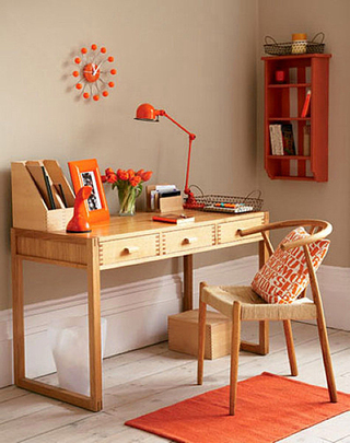 橙色开放式小书房设计