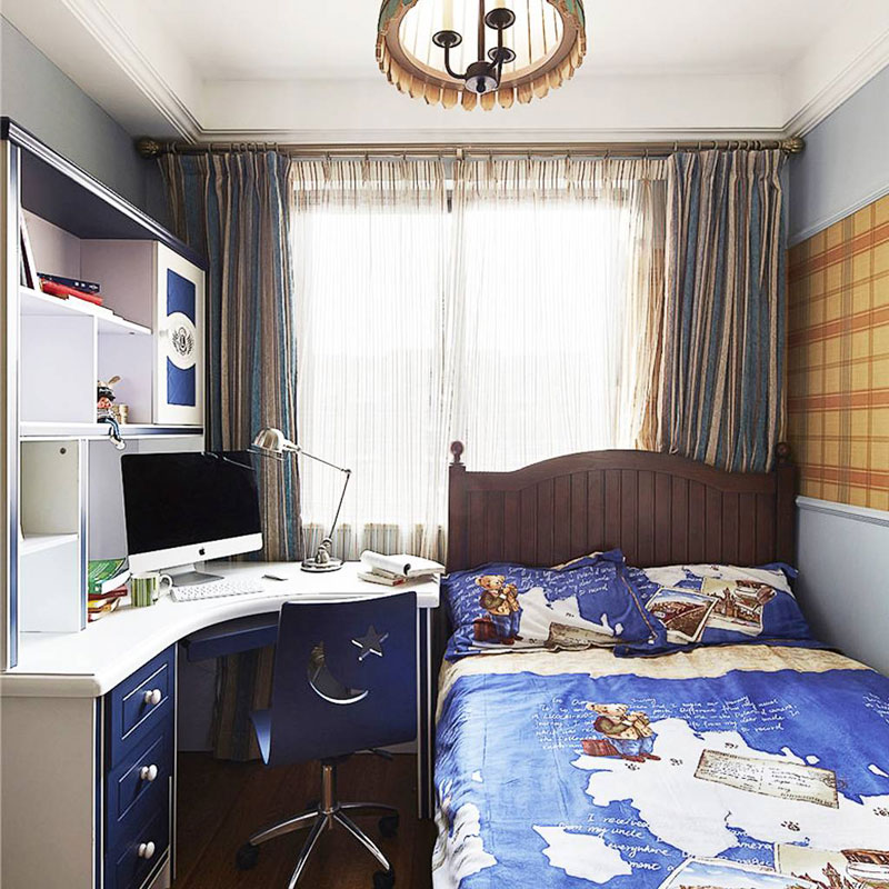 美式风格二居室蓝色60平米装修图片