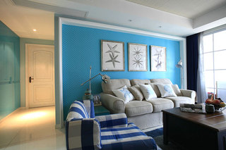 蓝色海洋风客厅沙发背景墙