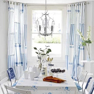 蓝白餐厅窗帘图片