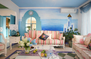 蓝色地中海风情 客厅沙发背景墙设计