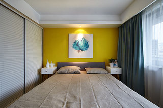时尚现代简约风卧室 黄色背景墙设计