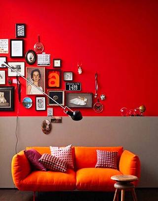 复古红色沙发背景墙装修图片