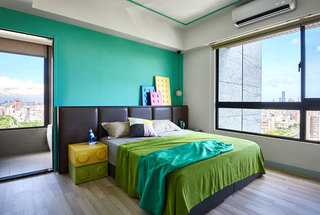 镉绿调简约风卧室背景墙设计