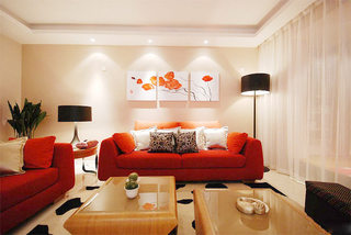 喜庆红色客厅沙发背景墙装修效果图