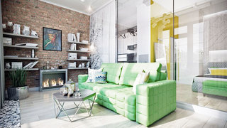 清新柠檬绿客厅沙发装修效果图