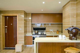 新中式棕色调开放式厨房装修效果图