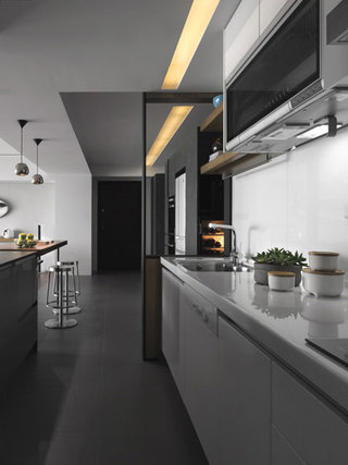 现代简约灰白色厨房装修效果图