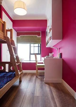 甜美桃红色美式儿童房效果图