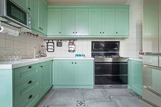 简美式厨房 清新薄荷绿橱柜设计