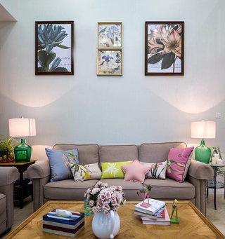 168平美式现代风格客厅沙发背景墙图片