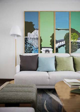 现代混搭风客厅 沙发艺术照片墙设计