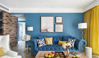 清爽美式客厅蓝色背景墙设计