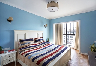 清爽天蓝色简美式卧室效果图