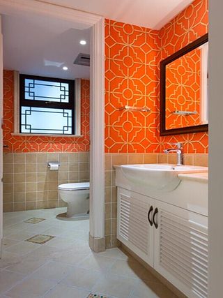 美式新古典混搭 亮橙色卫生间背景墙设计