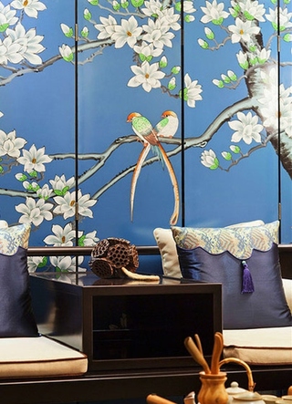 蓝色古典花纹 东南亚风情背景墙设计