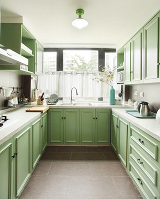 北欧风厨房 清新嫩绿色橱柜设计