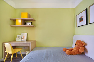 小清新黄绿色简约风 儿童房背景墙设计