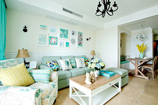 清新薄荷绿美式沙发背景墙设计