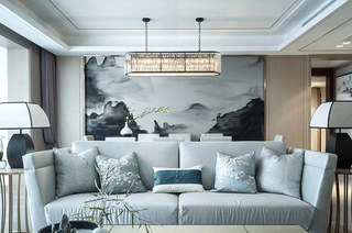 素雅新中式客厅 水墨画背景墙设计