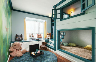 湖绿色美式 创意儿童房效果图