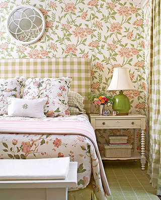 卧室花卉壁纸效果图装修