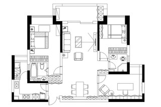 124平现代美式公寓平面设计图