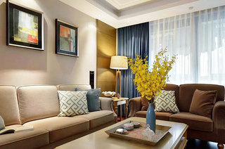 舒适美式客厅 咖色系沙发效果图