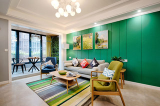 北欧风格客厅  镉蛋绿色背景墙设计