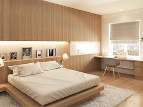 木质新玩法  10个卧室装修效果图条纹背景墙图片
