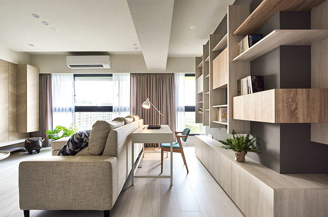 130㎡现代简约三居开放式书房装修效果图 写字桌 现代简约三居开放式