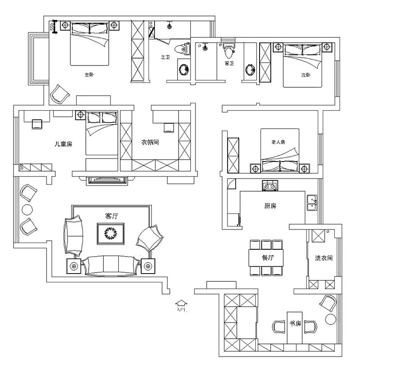 银基王朝227平5室2厅装修简欧风格效果图——户型布局方案